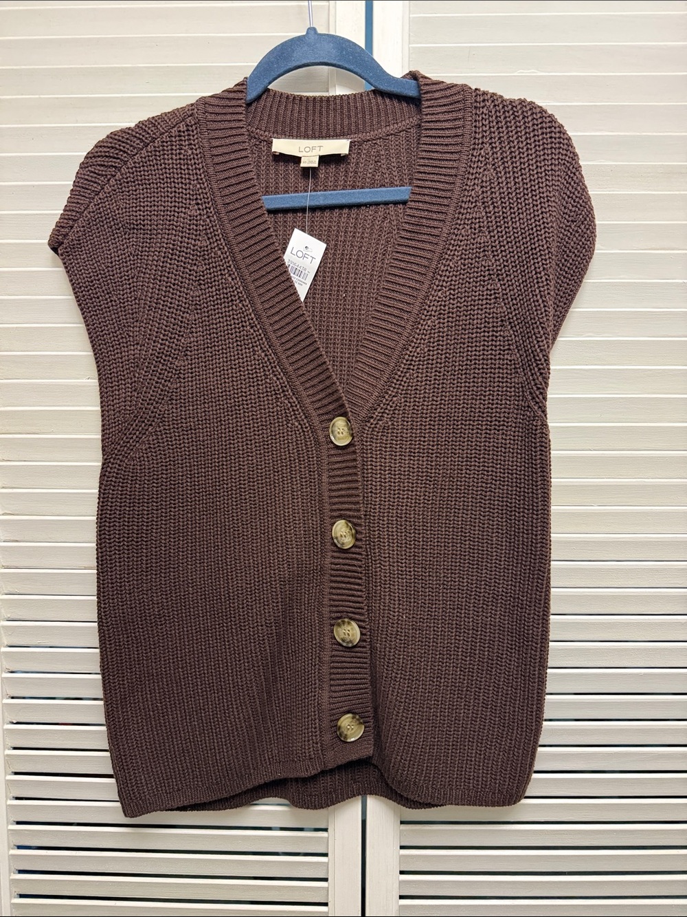 LOFT Brown Sleeveless Knit Button-Front Vest